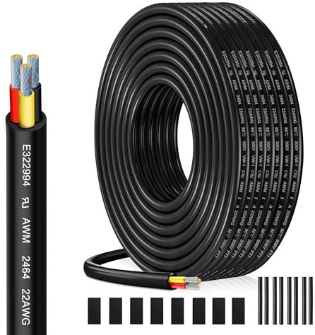 Cable Eléctrico 22 AWG 3 x 0,34 mm² UL2464-10 Metros, 3 Conductores de Cobre Estaño, 300V, Ideal para Iluminación LED Auto, Casa y Aplicaciones Exteriores