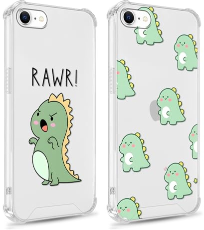 Phoona 2 Pack Cute Dinosaur Phone Case for iPhone 8/SE 2022/7/SE 2020 4.7,Aesthetics Pattern Design Cases, Transparent Soft Silicone Shockproof Bumper Protector Matte Girls Women Cover, for iPhone 7