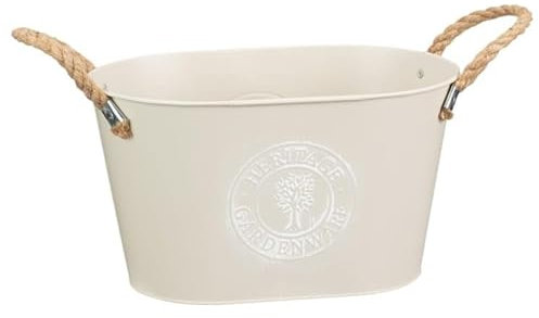 FAHAAM Heritage Gardenware Metal Plant Pots with Rope Handles, Garden Flower Tub Pot, Flower Pots Outdoor Self Watering Indoor Plant Pot, Garden Container for Flowers. (Oval Planter)