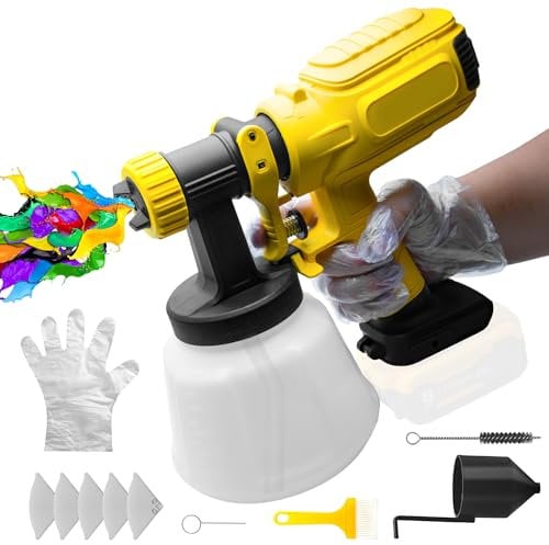 600W Cordless Paint Sprayer for Dewalt 20V Battery(Without Battery), 1200ML 4-Nozzle HVLP Fence Paint Sprayer, Electric Spray Paint Gun for Painting House, Walls, Decks, Furniture, DIY