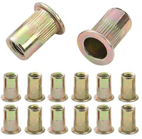 QANCEN 50 Pezzi Rivetti Filettati M6 Testa Piatta Zincati Acciaio | Inserti Filettati in Acciaio al Carbonio,per Lamiera,Automotive,Mobili,Riparazione e Assemblaggio