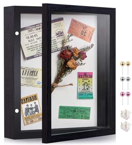 SPESFUTA 8x10 Deep Shadow Box Picture Frame Display Case with Linen Back and Stand,Real Glass Black Shadow Memory Box Frame 8x10 for Flower Baby Pet Wedding Photo Art Craft Memorial Wall Decor Gift