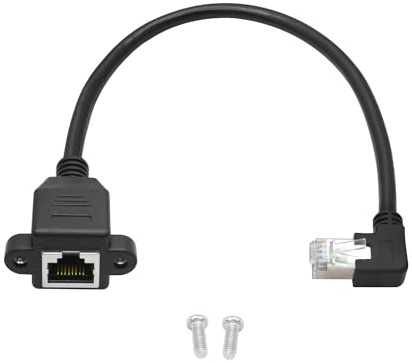 Cavo di prolunga Ethernet Cat6, 30 cm (1 piede), angolo sinistro a 90 gradi, RJ45, da maschio a femmina, montaggio su pannello Ethernet con estensione a vite, cavo schermato, compatibilità Cat5e, Cat5