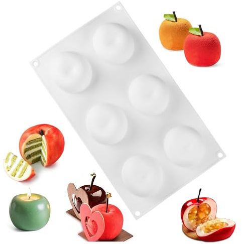 QIUMING 3D Apfel Formen Silikonform Silikon-Kuchenform  (Weiße,6 Kompanie) | Professional Silikon Backform Gelee Pudding Jelly Muffin Cupcake Schokolade Mousse Für Das BackenSeife Backform, Gelee
