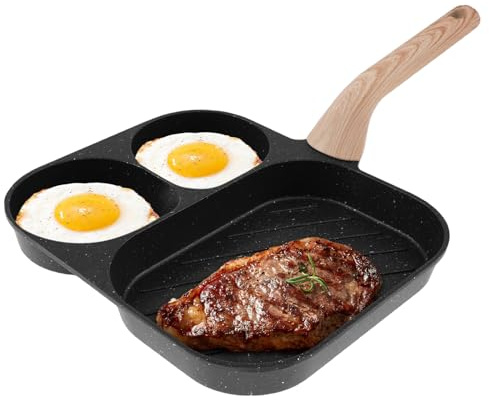 Spiegeleipfanne,Pancake Pfanne mit 3 Mulden mit Mineralische Antihaft Beschichtung, Aluminium Bratpfanne, für Induktionsherd und Gasherd, für Eier, Pfannkuchen, Omeletts, Steaks, Speck und Würstchen