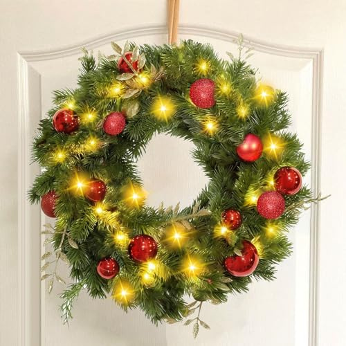 Weihnachtskranz Haustür Deko Künstlich,Künstliche Weihnachten Haustürkranz Aussen 40cm,Türkranz Weihnachten Außen,Künstlicher Weihnachtskranz,Türkranz Dekoration für Innen Außen