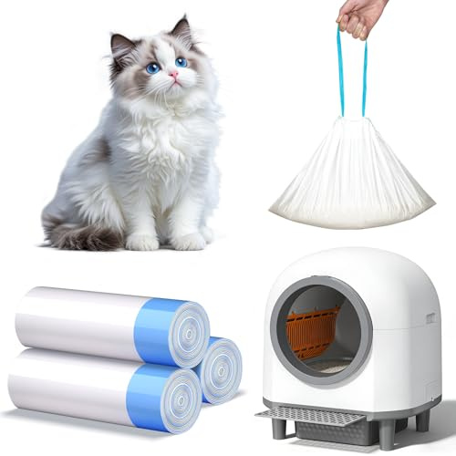 RWSRW 45 Stück XXL Mülltüten mit Tragegriff, Selbstreinigende Katzentoilette Verdickte Müllbeutel, Katzentoilettenbeutel, MMülltütenüllbeutel für automatische Katzentoiletten 640 * 400mm - 3 Rollen