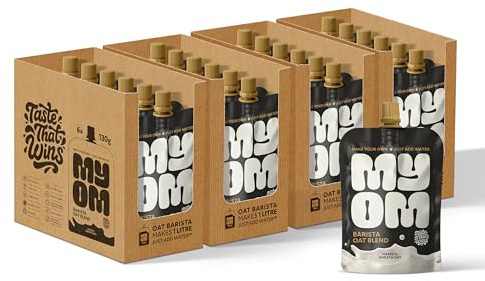 MYOM Barista Oat Milk-Free Premix - Makes 24 Litres - 24 Pouches | Barista Oat Milk-Free Premix, Fortified with Calcium & Vitamin B12, Low Sugar, Vegan & Dairy Free