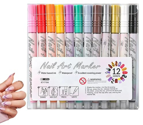 Nagel-Marker 12 Farben Feinspitze Schnelltrocknende Malstifte | Wasservermalbare Marker Für Nägel Für Beauty & Persönliche Pflege Home Salon Acryl Malen Und Punktieren