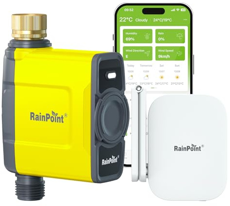 RAINPOINT Contrôle d'irrigation Wi-Fi avec passerelle, application et commande vocale, selon les intempéries, IP65, pour jardin et pelouse