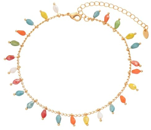 Karma NH10788748 Fußkettchen Glasperlen bunt Gold 21 cm modern filigrane Fusskette Fußschmuck Urlaub Strand Abendmode Accessoires Perlenfußkette