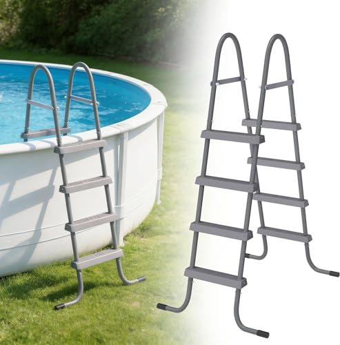 UISEBRT Poolleiter für Aufstellpools – 4 Stufen für Poolhöhen 135 cm,Robuster Eisenrahmen mit Kunststoffbeschichtung,Schwimmbadleiter bis 136 kg, Einfach zu Montieren & Bewegen