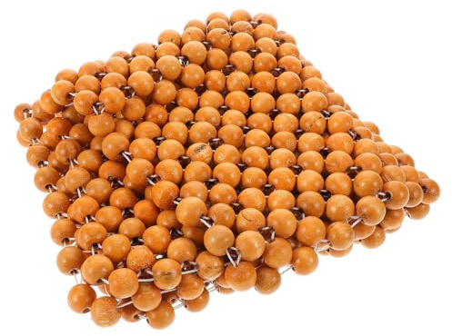 Holz Perlen Sitzkissen für Auto 44x44 Cm, Khaki, Beaded | Belüftet, Massierend, für Büro und Fahrzeugsitze, Elegantes Design, Natürliche Holzperlen