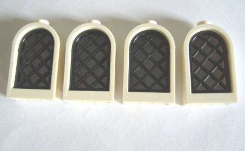 LEGO Window 1 x 2 x 2 2/3 White with Rounded Top and Black Inserts (PACK OF 4)