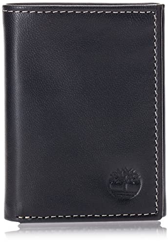 Timberland Herren Leather Trifold Wallet with Id Window Reisezubehör-Dreifachgefaltete Brieftasche, Schwarz (Wolkig), Einheitsgröße