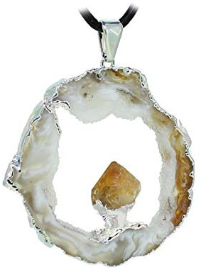 budawi® - Achat Geode Anhänger Kettenanhänger Achatgeode mit Citrinspitze