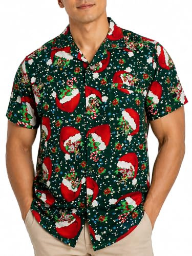 King Kameha Funky Hawaiihemd Herren Kurzarm Fronttasche Hawaii-Print Weihnachten Christmas Designs X-Mas