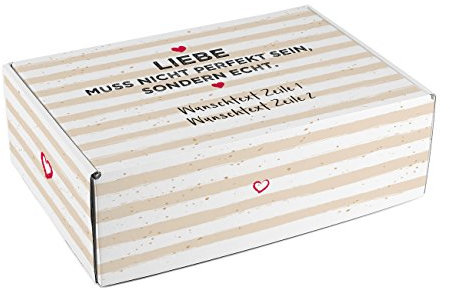 Herz & Heim® Geschenkkarton - Liebe muss nicht perfekt sein, sondern echt. - mit persönlichem Aufdruck/Geschenkidee L