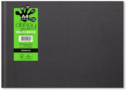 Artgecko A4 Casebound Sketchbook 150gsm 92 Pages | Thick Paper Hardcover Artists Drawing Pad for Pencil Sketching, Pen & Ink, Oil Pastels and Crayons