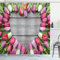ABAKUHAUS Bunt Duschvorhang, Rahmen von frischen Tulpen, Stoffliches Gewebe Badezimmerdekorationsset mit Haken, 175 x 200 cm, Umbrabraun Grün Rosa