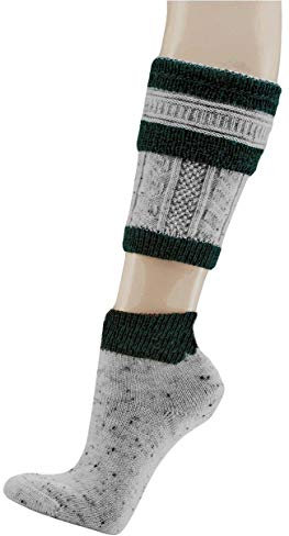 krautwear Herren Trachtenstrümpfe Trachtensocken Loferl 2tlg (Wadenwärmer + Socken) Tweedgarn mit 30% Wolle Wärmend Trachtenmode Oktoberfest Karneval (grgrü 39-42)