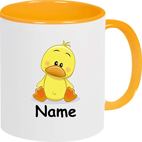 Shirtinstyle Kindertasse, Teetasse, Tasse, Ente mit Wunschnamen, Wunschtext, Spruch, Kinder, Tiere, Natur, Kaffeetasse, Pott, Becher, Farbe gelb