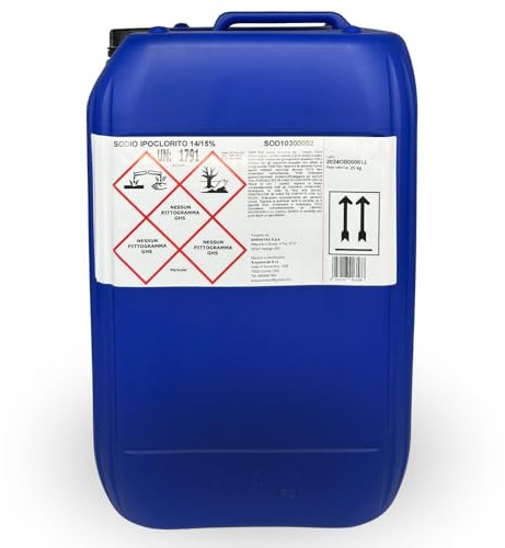 acquaverde | Ipoclorito di Sodio 14/15% per Piscina, Cloro Liquido per il Trattamento e Mantenimento dell’Acqua, Cloro Attivo senza Stabilizzante, Ideale anche per Pompe Dosatrici – Tanica da 25 kg