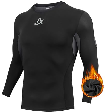 AMZSPORT Maglia Compressione Termica da Uomo in Pile Manica Lunga Top Baselayer Maglietta per Sport Invernali, Nero XXL