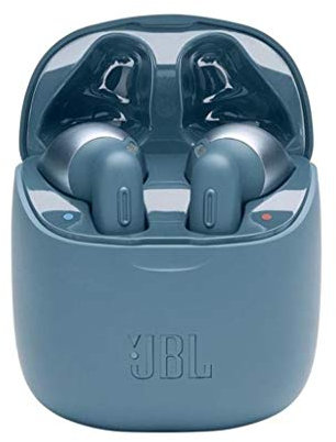 JBL Tune 220 Auriculares inalámbricos con Bluetooth y JBL Pure Bass Sound, 20 h de música continua y estuche de carga inteligente, azul
