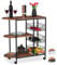 relaxdays Carrello da Cucina, Portavivande con 3 Ripiani e 3 Cestini Industrial, Metallo e MDF 84x83x37 cm, Nero/Marrone, Acciaio, 1 pz