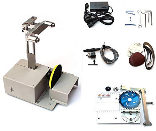 Multifunctional Mini Table Saw 4 in 1 Woodworking Hobby Saw Polishing Drilling Machine for DIY with Chuck Soft Shaft Sand Belt (Set 2)