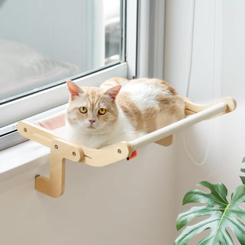 MewooFun Katzen-Fensterstange Lounge Mount Hängematte Fenster Sitz Bett Regale für Indoor Katzen ohne Bohren kein Saugnapf (Pink/Grau)