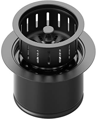 BOTEMY Extended Garbage Disposal Basket Strainer Stopper, Deep 304 Stainless Steel Kitchen Sink Flange for 3-1/2 Inch Standard Sink Drain Hole, Matte Black Deep Sink Disposal Stopper with Flange