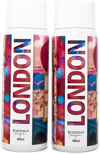 GLAMOUR PARFUM - Pack de 2 Recambios de Ambientador de Hogar Londres - 300 ml - Fragancia Floral y Amaderada - Aroma de Larga Duración - Ambientador Textil - para Pulverizar en la Cama o en Cortinas