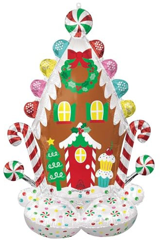 Amscan 4491411 - AirLoonz Folienballon Lebkuchenhaus, 81 cm x 129 cm, Ballon, Weihnachten, Dekoration
