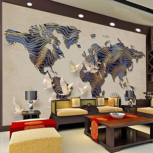 Photo Wallpaper 3D Chinese Style Photo Wallpaper Retro World Map Non-Woven Mural Restaurant Bar Cafe Study Background Wall Decor 450(W) X315(H) Cm