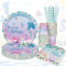 YEJIKJ 68 Pcs Juego de Vajilla de Fiesta de Cumpleaños de Sirena Vajilla Cumpleaños Sirena Platos Vasos Servilletas Sirena Decoracion Cumpleaños Sirena Suministros de Fiesta de Sirena