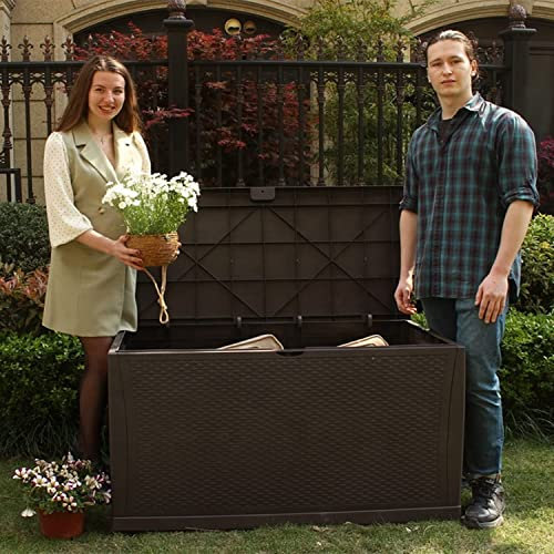 DACUN Safety certification Large Deck Box Outdoor Storage Boxes 120 Gallon / 460L Waterproof & Lockable Storage Container Box for Patio Furniture, Outdoor Cushions, Garden Tools & Pool Supplies