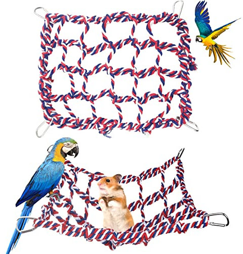 Small Animal Hammock Rat Toys Parrot Bird Toys Woven Climbing Net with 4 Hooks Rat Cage Accessories Rope Ladder Ferret Toys Rat Hammock For Cage Budgie Toys and Accessories (Mixed)
