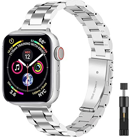BolYel Cinturino Compatibile con Apple Watch 38mm 40mm 41mm,Sottile Acciaio Inossidabile Regolabile Cinturino per donna per iWatch Serie 8/7/6/5/4/3/2/1/se Argento