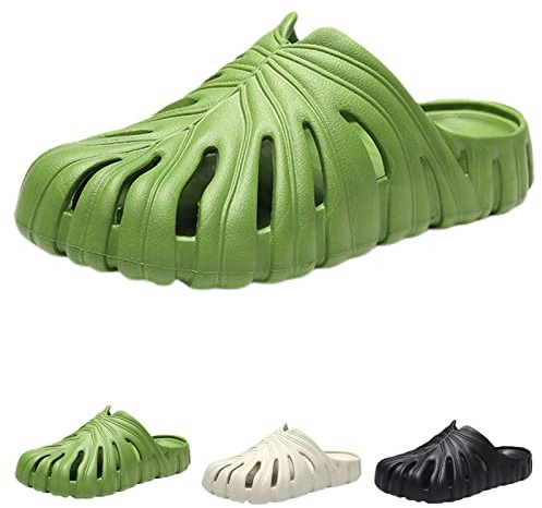 Monstera Mule Slides, Monstera Pantoufles uniques Fashion Tropical Leaf Design Slippers Soft Open Toe Monstera Mule Shoes Shower, vert, 42 EU