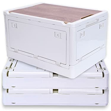 TSHIGO Boîte de rangement pliable boîte de rangement pliable Caisse pliable,boîte de rangement pliable avec couvercle en bois,5 portes,9gal poids léger,facile à ranger