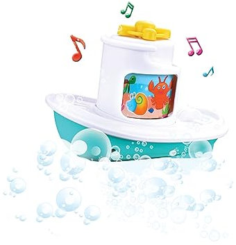BB Junior Splash'N Play - Music Tugboat: Spielzeugboot mit Sound-Effekt, ideal für Wasser geeignet, ab 12 Monaten, 15 cm, blau-weiß (16-89024)