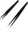 Sularpek 2 Piezas Pinzas de Extensión de Pestañas, Pinzas de Punta Recta y Curvada, Pinza Punta Acero Inoxidable, para Extensiones de Pestaña (negro)
