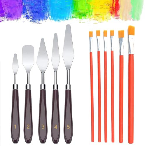11 Pièces Acier Inoxydable Spatule Peinture,Couteau Peinture Huile,Couteau à Palette Apporter Pinceaux De Peinture,Couteaux Palette Set,Pour Le Dessin Pour Débutants Etudiants Artistes.