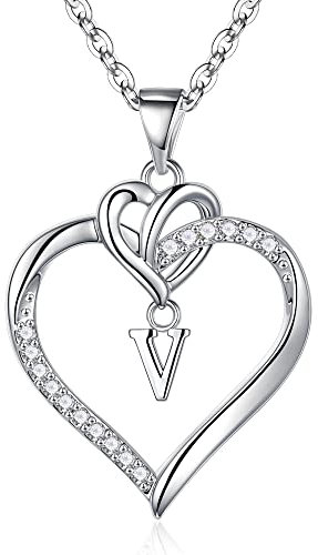 TINGN Silber Kette mit Buchstaben Herz Anhänger - Damen & Mädchen Geschenke