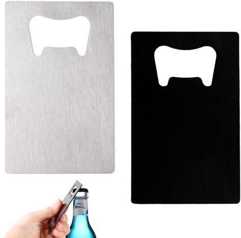 Bezavea 2pcs Bottle Opener, Beer Bottle Opener Stainless Steel, Flat Beer Bottle Opener Portable, Bar Bottle Opener Personalised, Credit Card Bottle Opener for Home Pub Outdoor Bartender Men Gifts