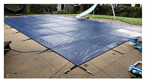 Copertura di sicurezza invernale per piscine interrate, 2 3 4 5 6 7 8 9 10 m Coperture per piscina rettangolari grandi con ancoraggi in ottone, molle in acciaio inossidabile, rete blu (dimensioni
