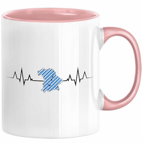 Bayern Tasse Geschenk Bayrische Liebe Geschenkidee München Herzschlag Tasse Kaffee-Becher Krug (Rosa)