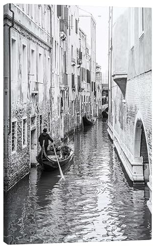 Posterlounge Gondel in Venedig Leinwandbild | 40 x 60 cm Schwarz-Weiß Wandbilder Wanddeko
